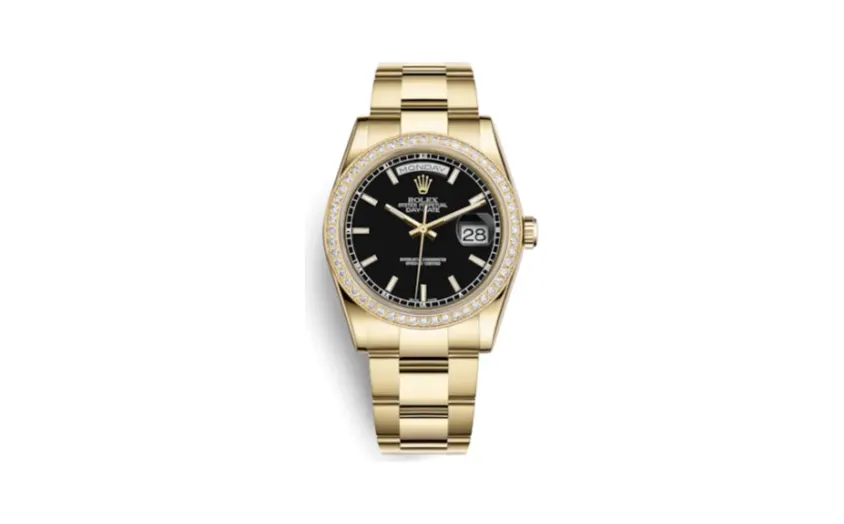 Rolex Day-Date 36 Yellow Gold Diamonds / Oyster / Black