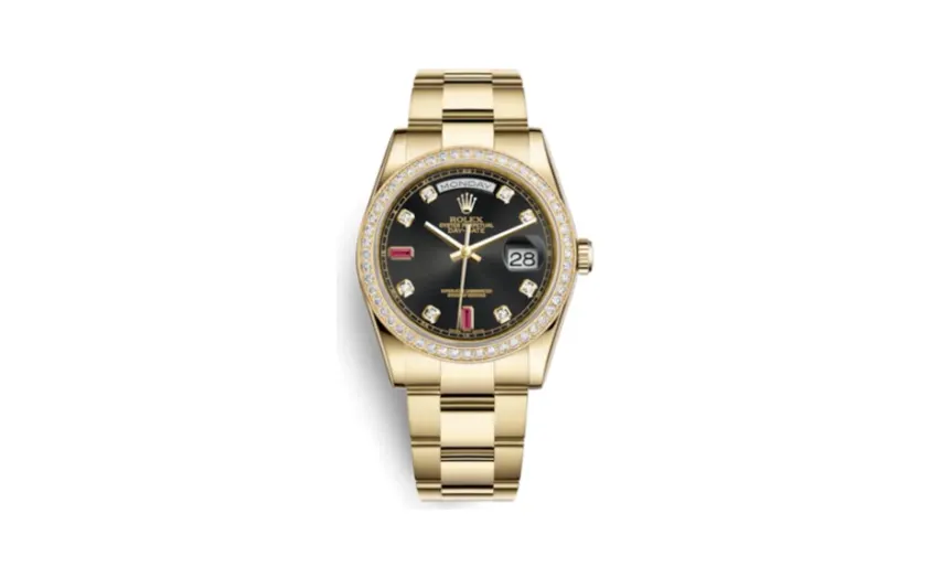 Rolex Day-Date 36 Yellow Gold Diamonds / Oyster / Black Diamonds Rubies