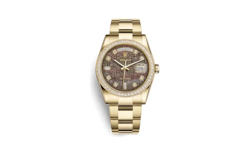 Rolex Day-Date 36 Yellow Gold Diamonds / Oyster / Black MOP Computer
