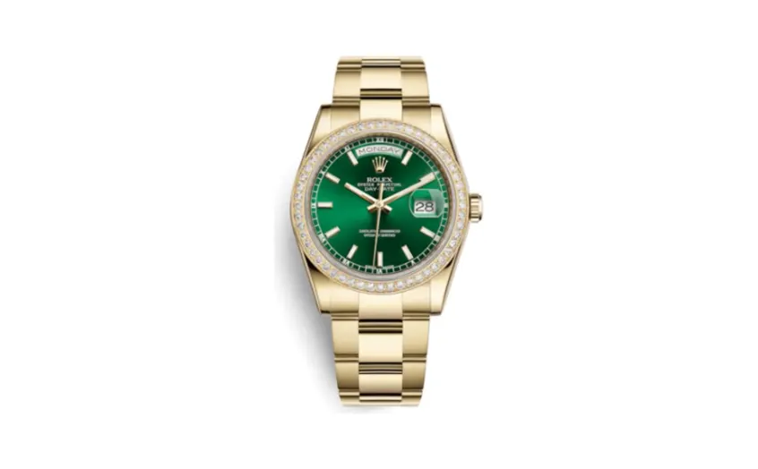 Rolex Day-Date 36 Yellow Gold Diamonds / Oyster / Green