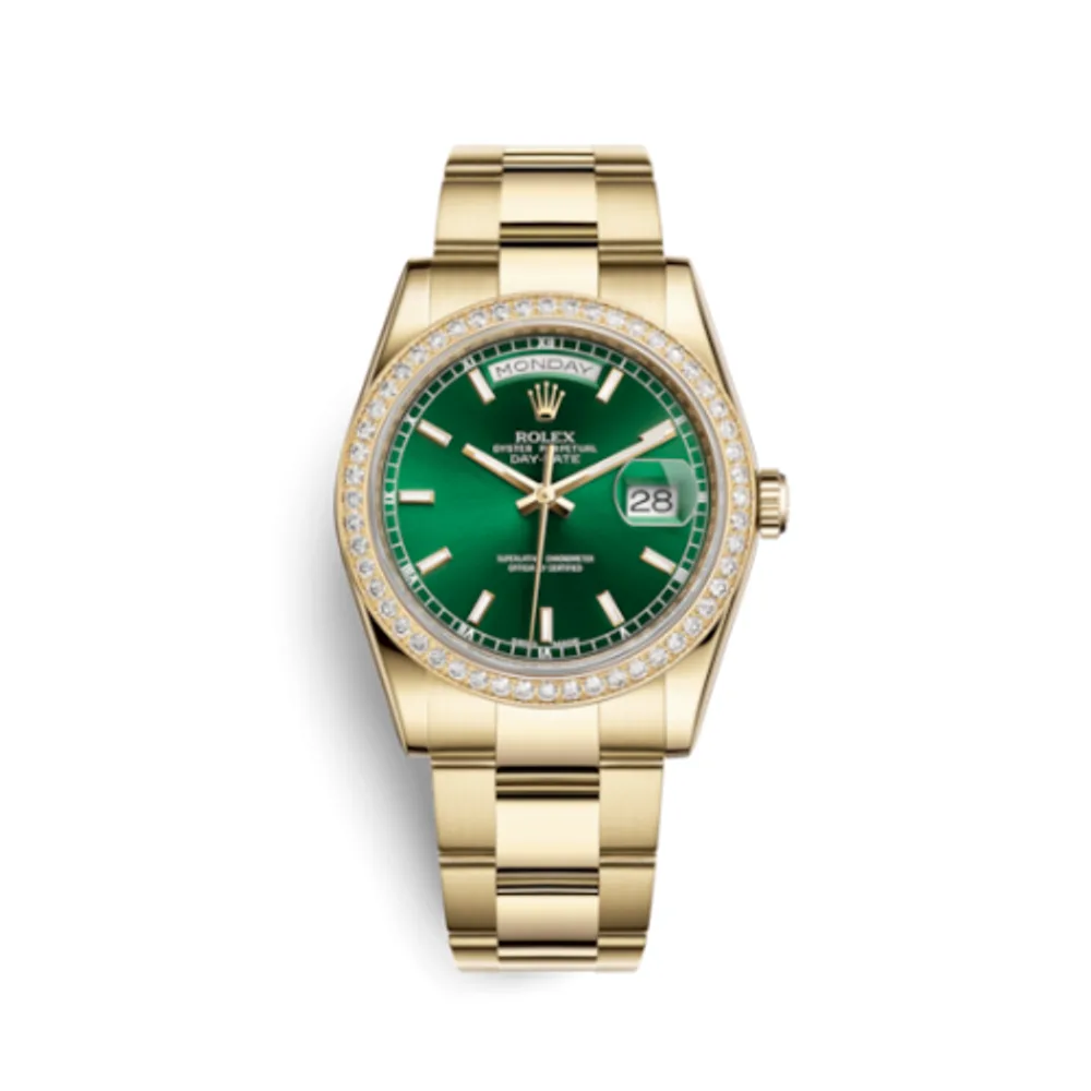 Rolex Day-Date 36 Yellow Gold Diamonds / Oyster / Green