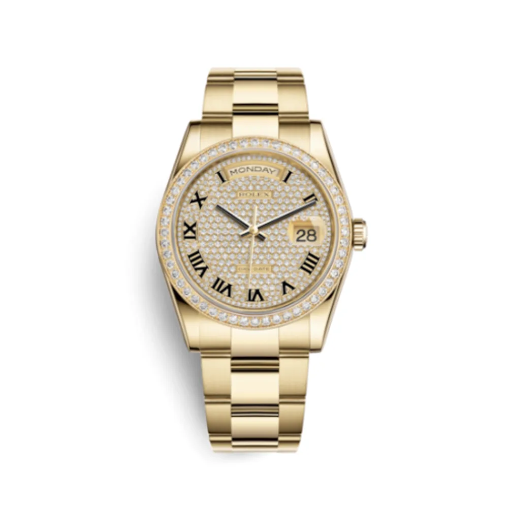 Rolex Day-Date 36 Yellow Gold Diamonds / Oyster / Paved Roman