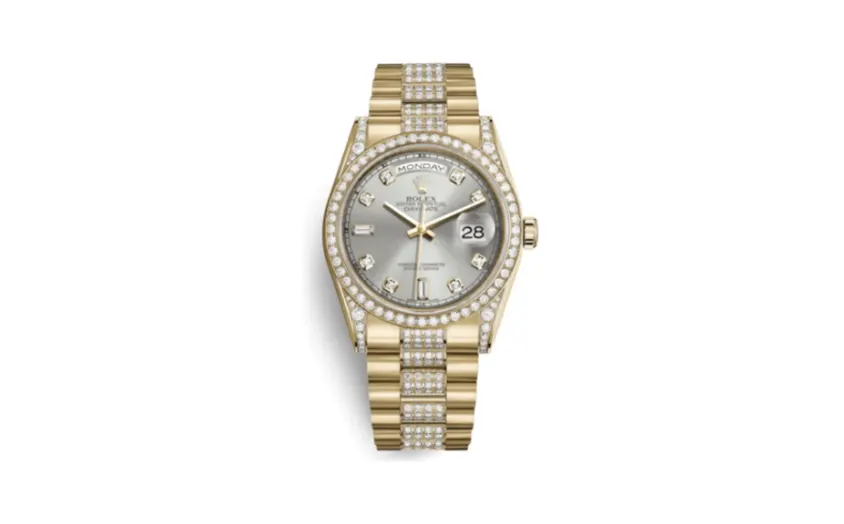Rolex Day-Date 36 Yellow Gold Diamonds / President Diamonds / Silver Diamond