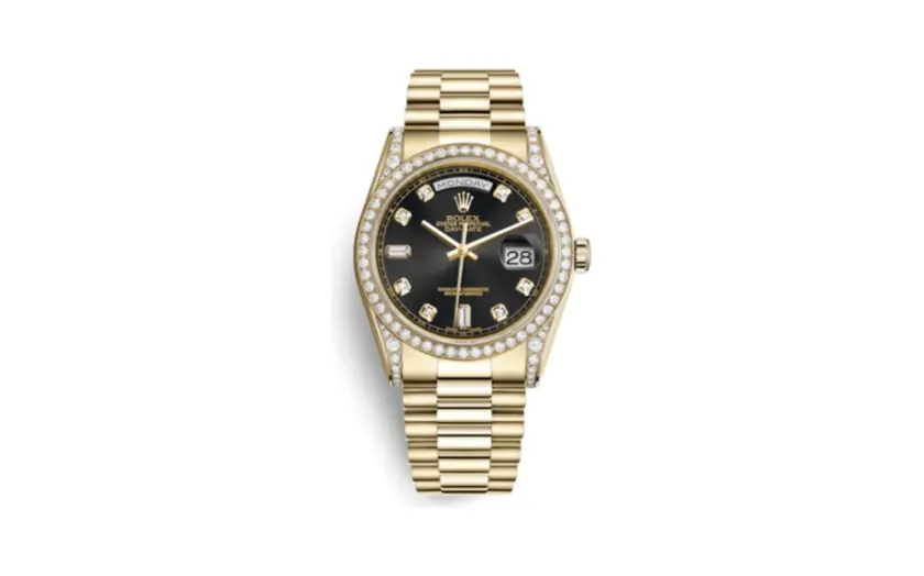 Rolex Day-Date 36 Yellow Gold Diamonds / President Diamonds / Black Diamond