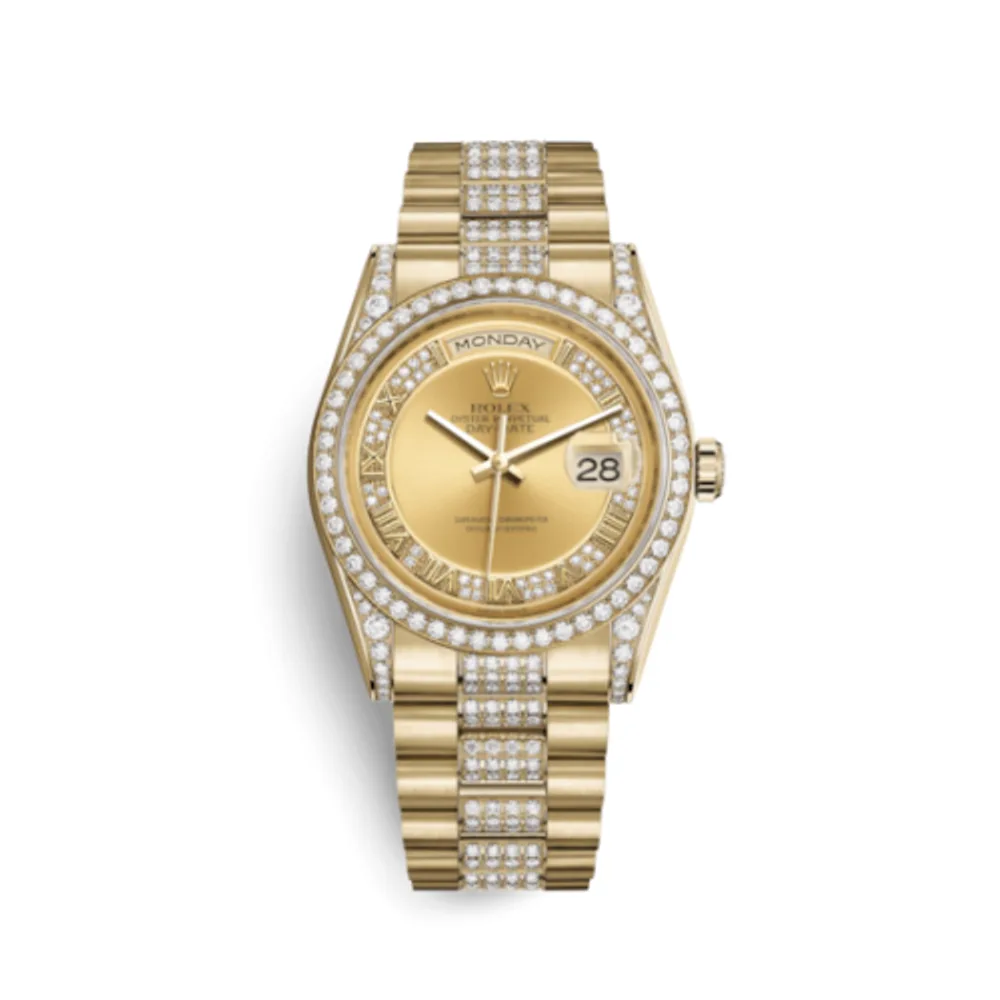 Rolex Day-Date 36 Yellow Gold Diamonds / President Diamonds / Champagne Roman