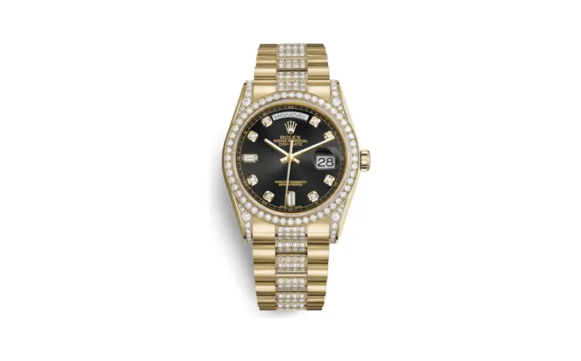 Rolex Day-Date 36 Yellow Gold Diamonds / President Diamonds / Black Diamond