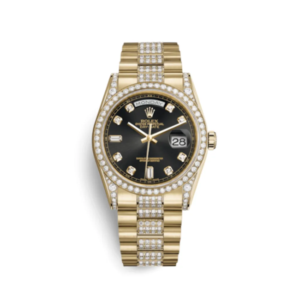 Rolex Day-Date 36 Yellow Gold Diamonds / President Diamonds / Black Diamond