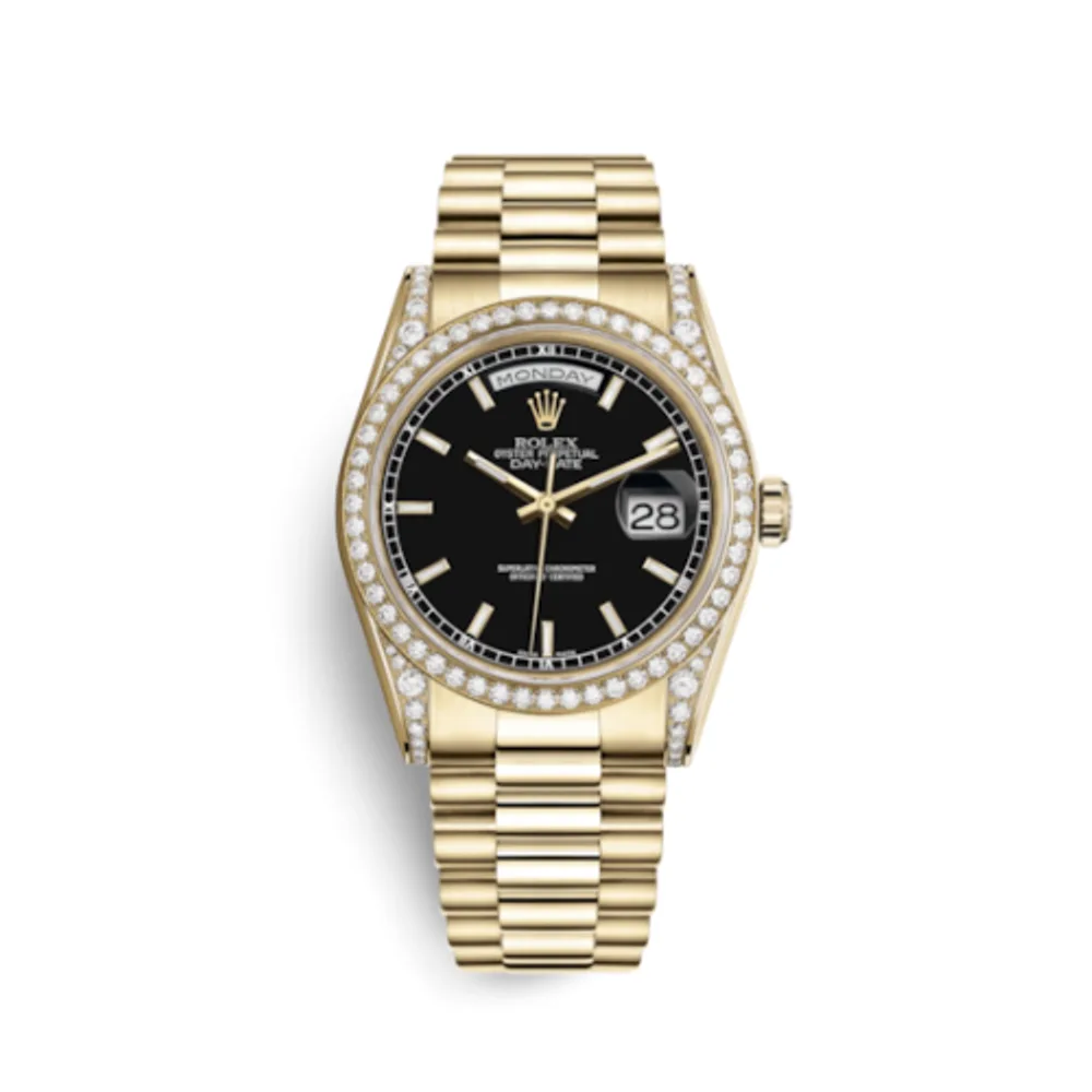 Rolex Day-Date 36 Yellow Gold Diamonds / President / Black