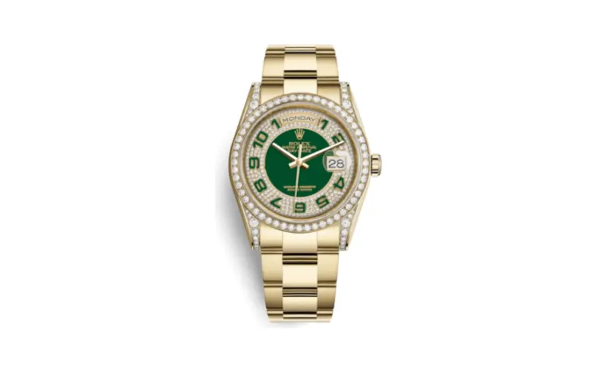 Rolex Day-Date 36 Yellow Gold Diamonds / Oyster / Green Paved