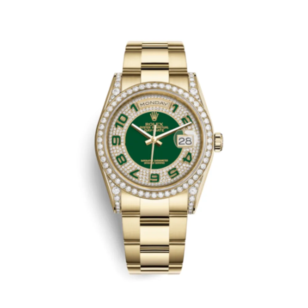Rolex Day-Date 36 Yellow Gold Diamonds / Oyster / Green Paved