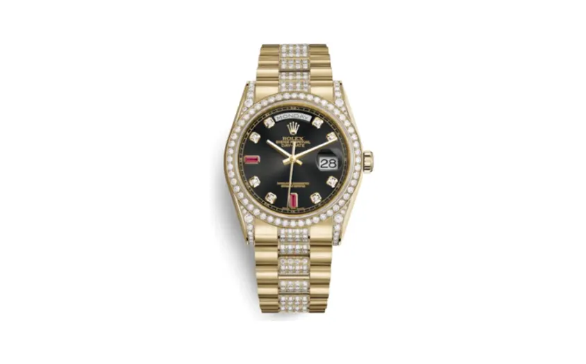 Rolex Day-Date 36 Yellow Gold Diamonds / President Diamonds / Black Diamonds Rubies