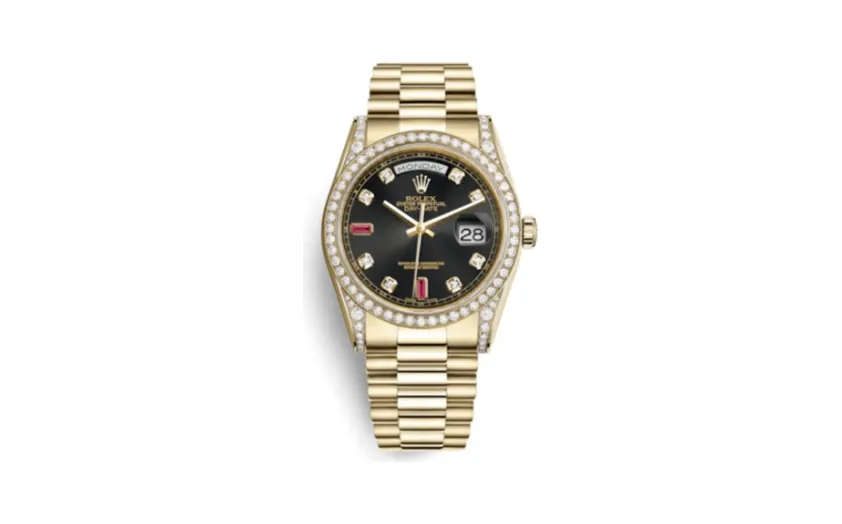 Rolex Day-Date 36 Yellow Gold Diamonds / President / Black Diamonds Rubies