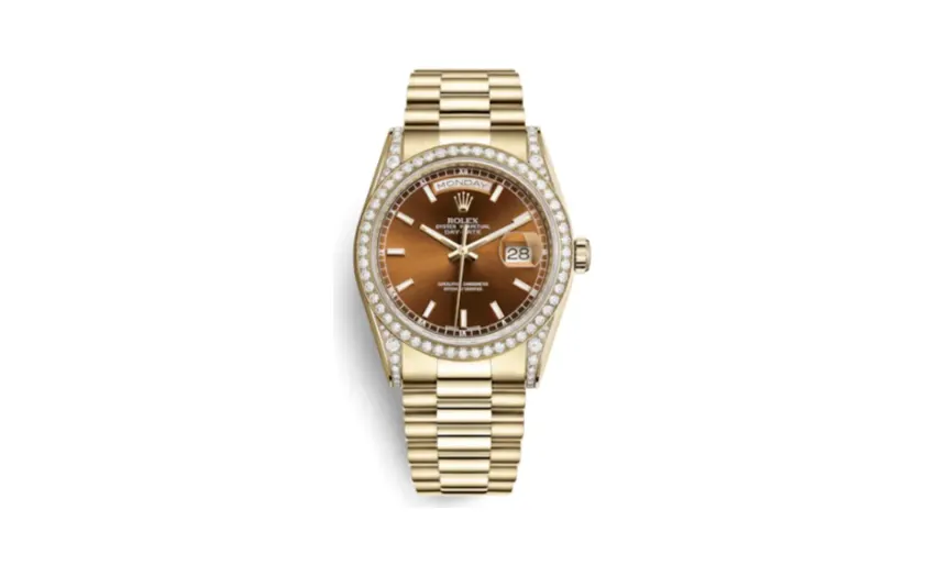 Rolex Day-Date 36 Yellow Gold Diamonds / President / Cognac