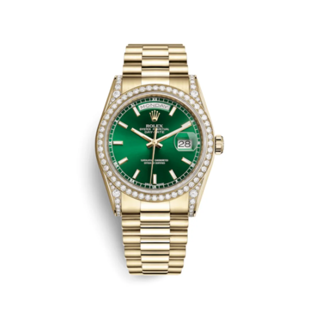 Rolex Day-Date 36 Yellow Gold Diamonds / President / Green