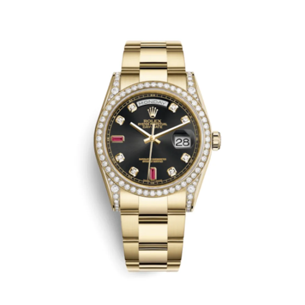 Rolex Day-Date 36 Yellow Gold Diamonds / Oyster / Black Diamonds Rubies