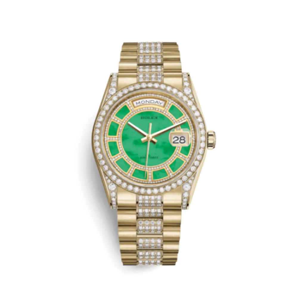 Rolex Day-Date 36 Yellow Gold Diamonds / President Diamonds / Green Jade Carousel