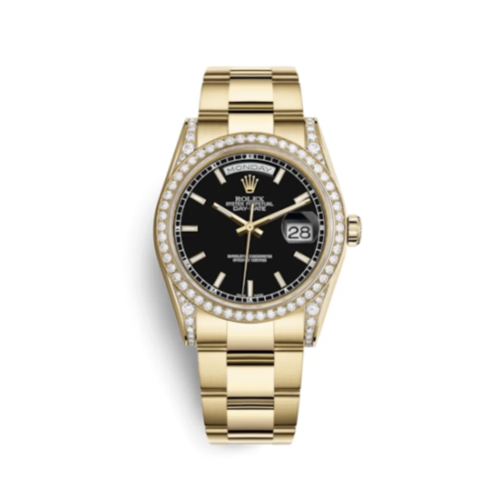 Rolex Day-Date 36 Yellow Gold Diamonds / Oyster / Black Diamonds Rubies