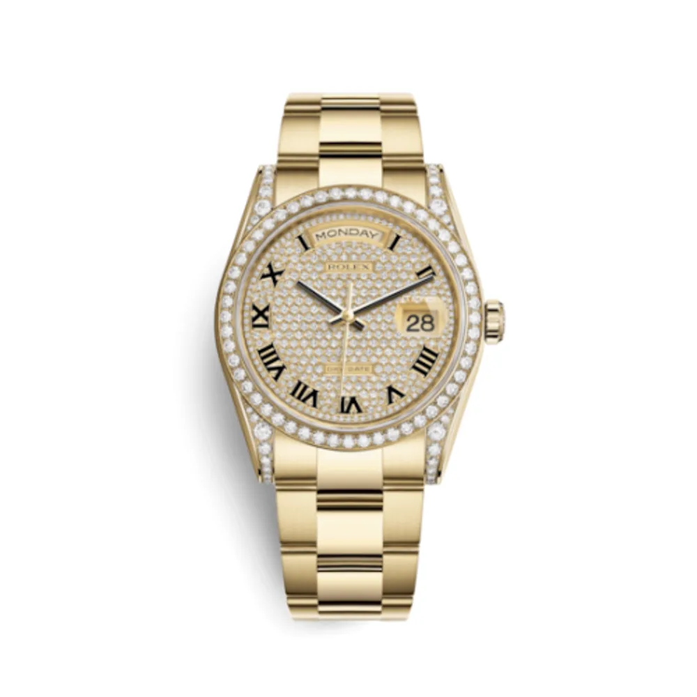 Rolex Day-Date 36 Yellow Gold Fluted / Oyster / Paved