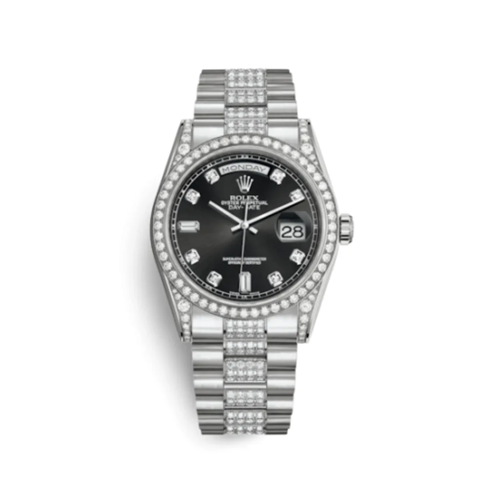 Rolex Day-Date 36 White Gold Diamonds / President Diamond / Black Diamond