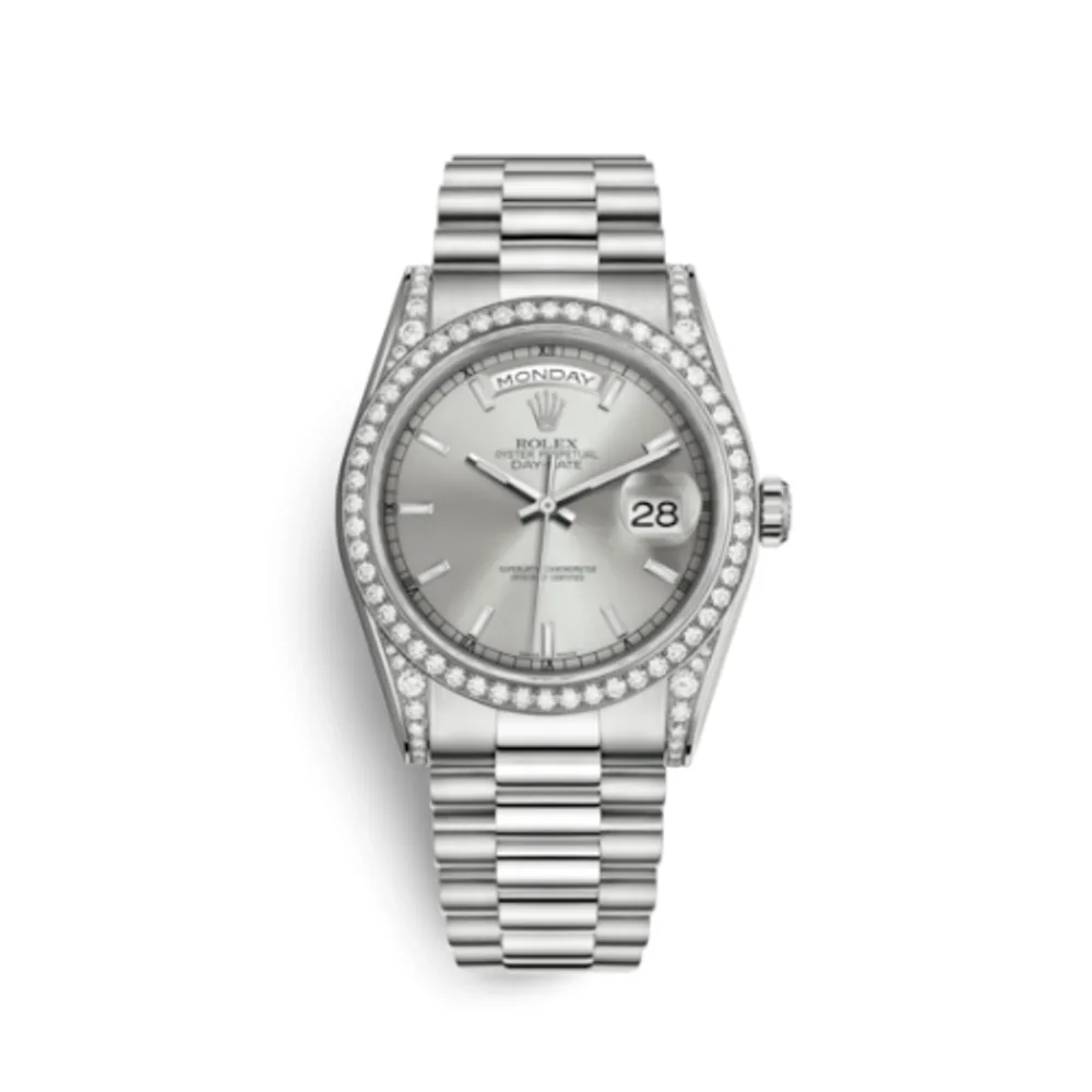 Rolex Day-Date 36 White Gold Diamonds / President / Silver