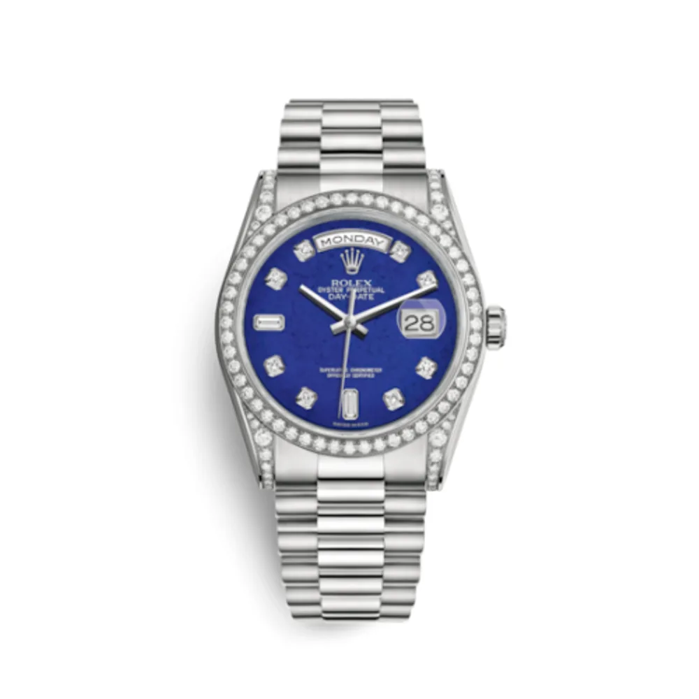 Rolex Day-Date 36 White Gold Diamonds / President / Lapis Diamonds