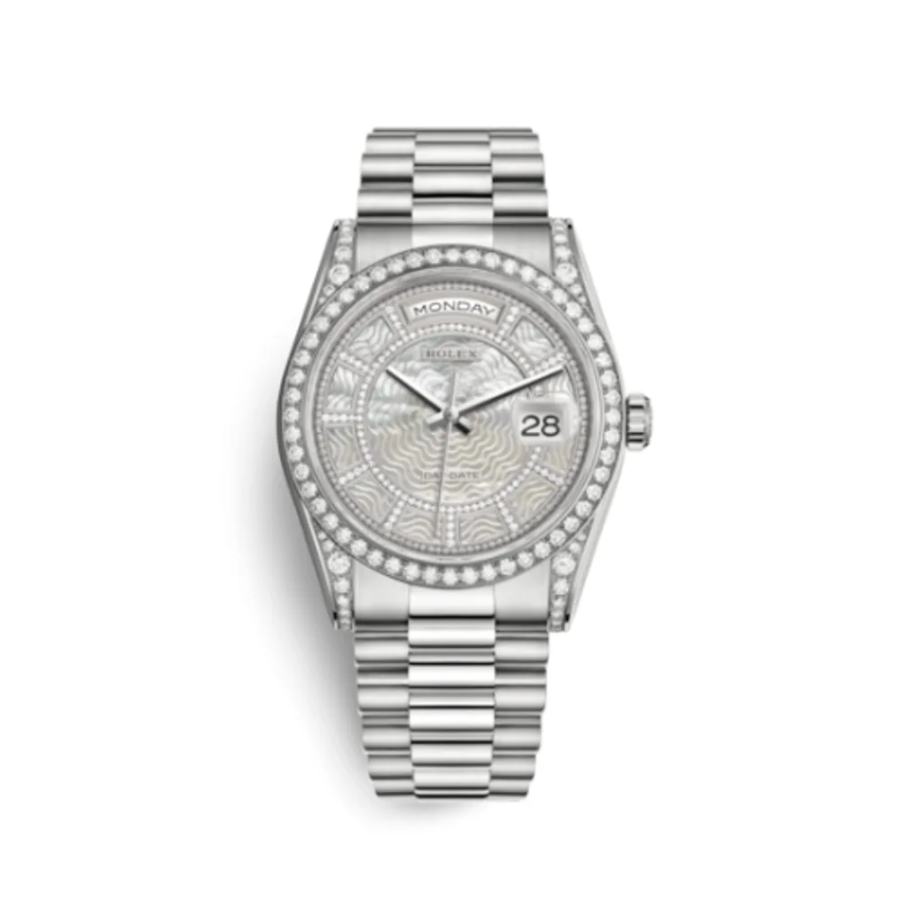 Rolex Day-Date 36 White Gold Diamonds / President / MOP Carousel