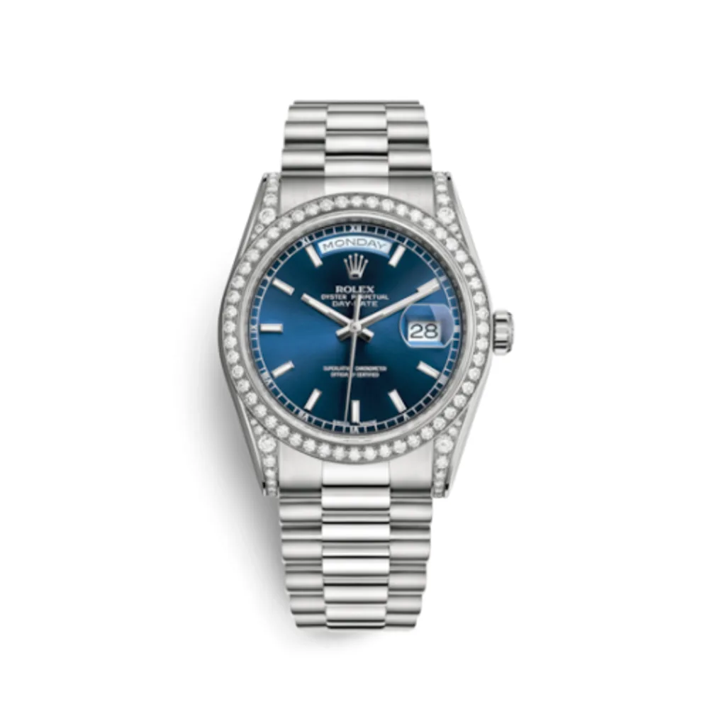 Rolex Day-Date 36 White Gold Diamonds / President / Blue