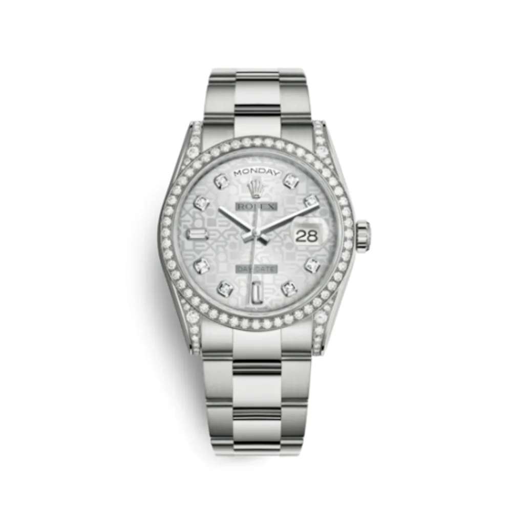 Rolex Day-Date 36 White Gold Diamonds / Oyster / Silver Computer