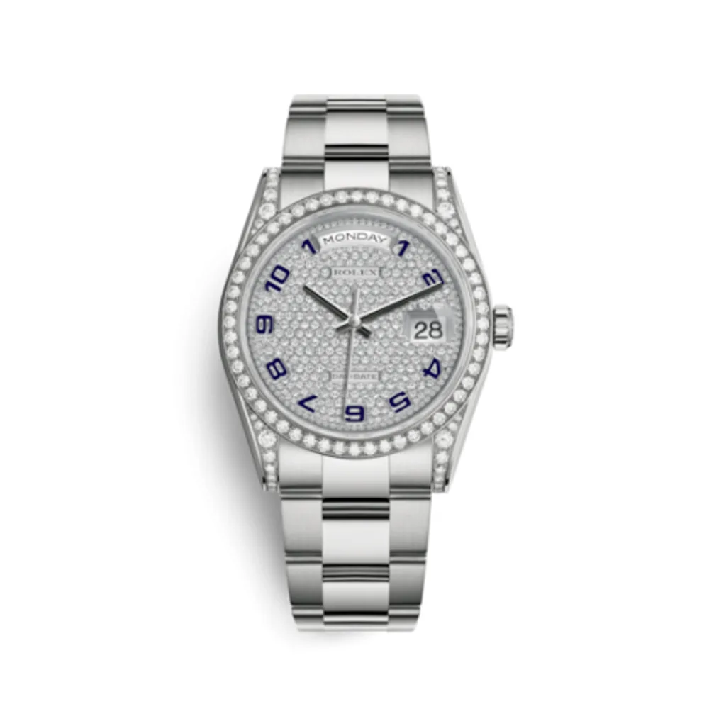 Rolex Day-Date 36 White Gold Diamonds / Oyster / Paved