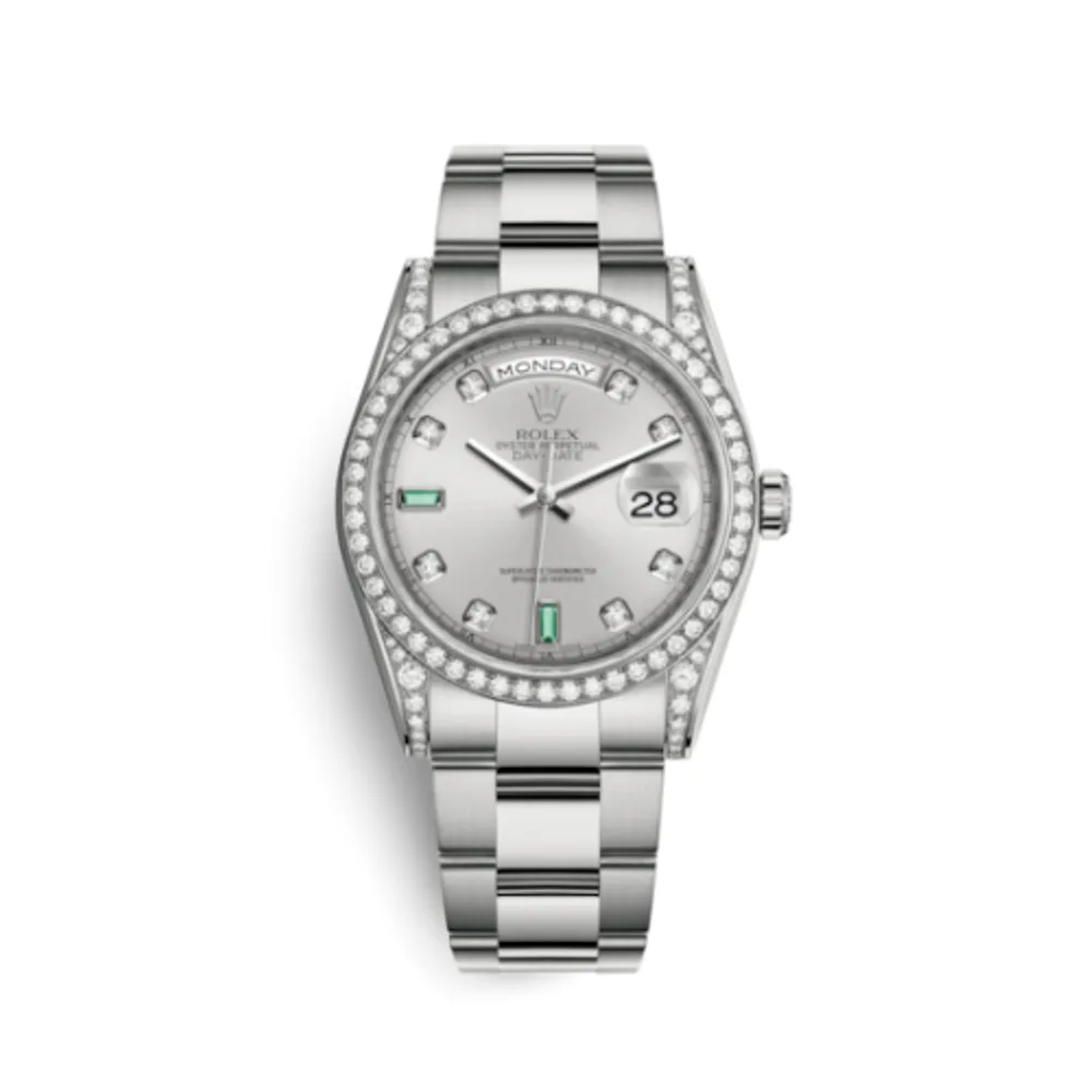 Rolex Day-Date 36 White Gold Diamond / Oyster / Silver Diamond Emerald