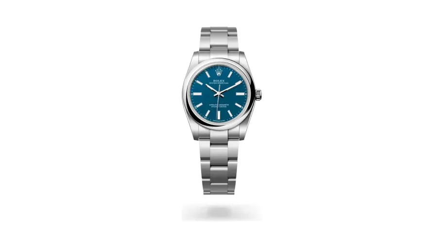 Rolex Oyster Perpetual 34, Oystersteel, Med blue dial