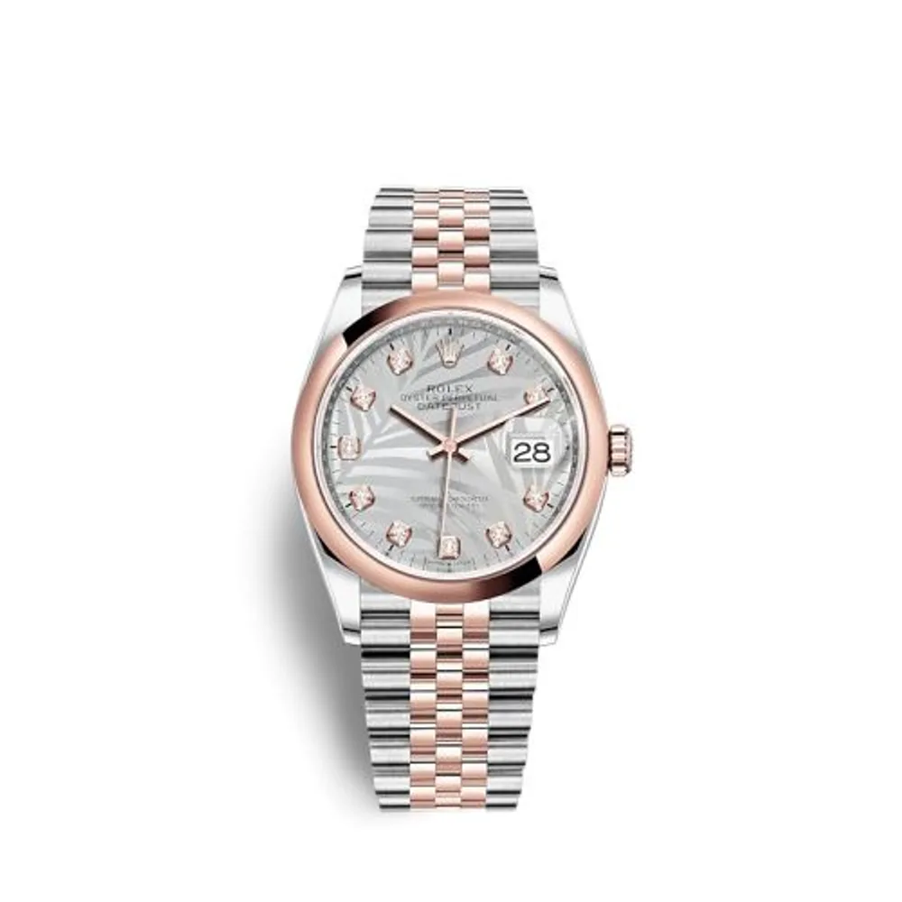 Rolex Datejust 36 Stainless Steel / Everose / Domed / Silver - Palm - Diamond / Jubilee