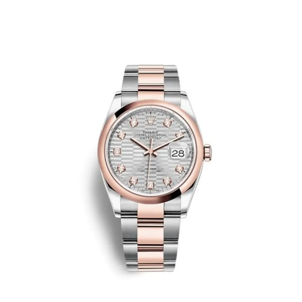 Rolex Datejust 36 Stainless Steel / Everose / Domed / Silver - Fluted - Diamond / Oyster