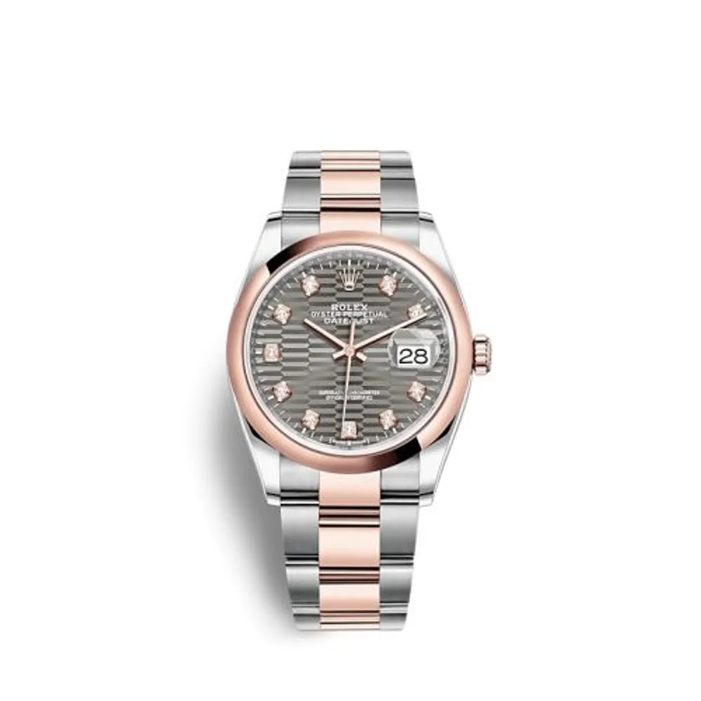 Rolex Datejust 36 Stainless Steel / Everose / Domed / Slate - Fluted - Diamond / Oyster