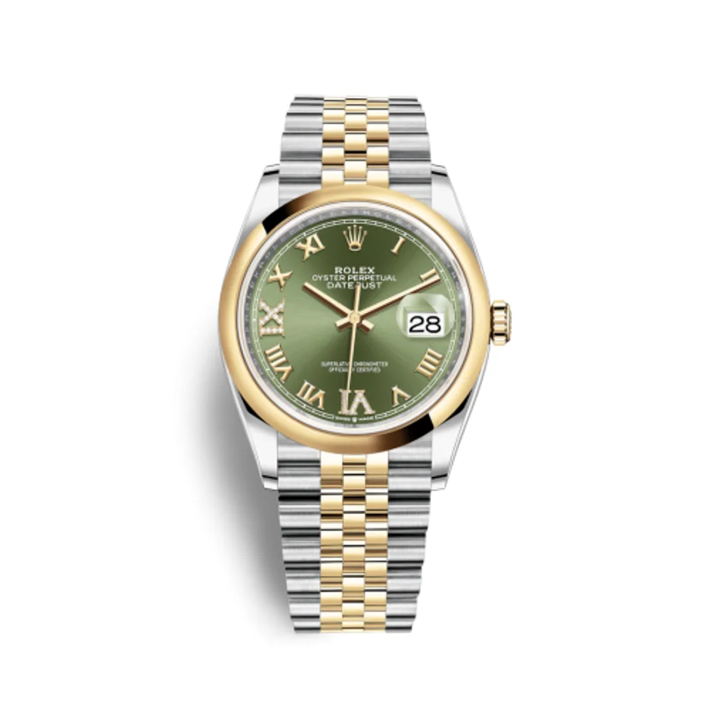 Rolex Datejust 36 Stainless Steel / Yellow Gold / Smooth / Olive Green Roman Diamond / Jubilee