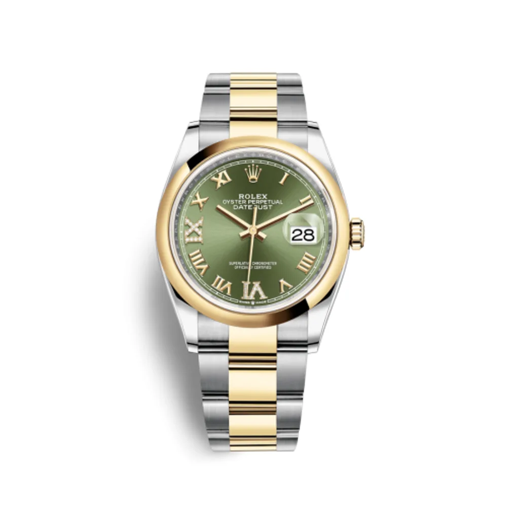 Rolex Datejust 36 Stainless Steel / Yellow Gold / Smooth / Olive Green Roman Diamond / Oyster