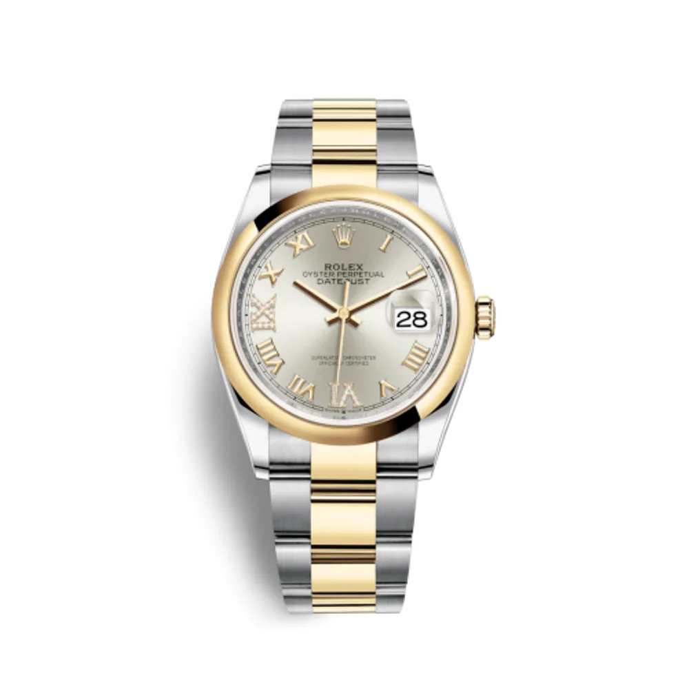 Rolex Datejust 36 Stainless Steel / Yellow Gold / Smooth / Silver Roman Diamond / Oyster