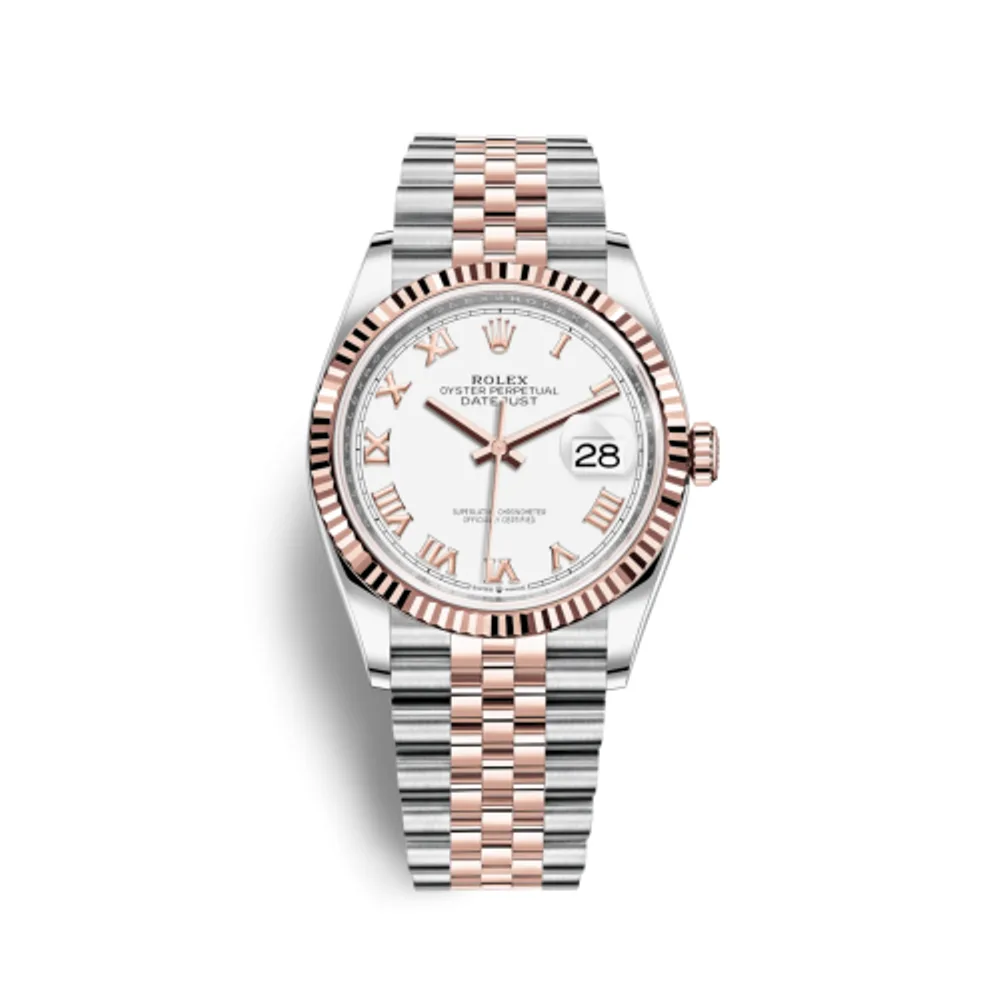 Rolex Datejust 36 Stainless Steel / Everose / Fluted / White Roman / Jubilee