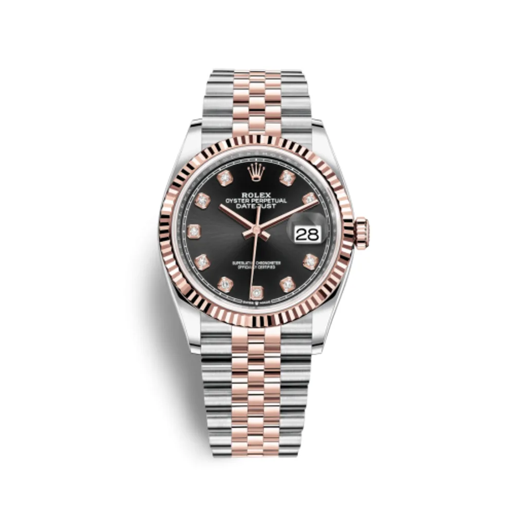 Rolex Datejust 36 Stainless Steel / Everose / Fluted / Black Diamond / Jubilee