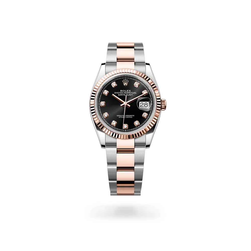 Rolex Datejust 36 Oyster, 36 mm, Oystersteel and Everose gold, Everose Rolesor, Bright black dial