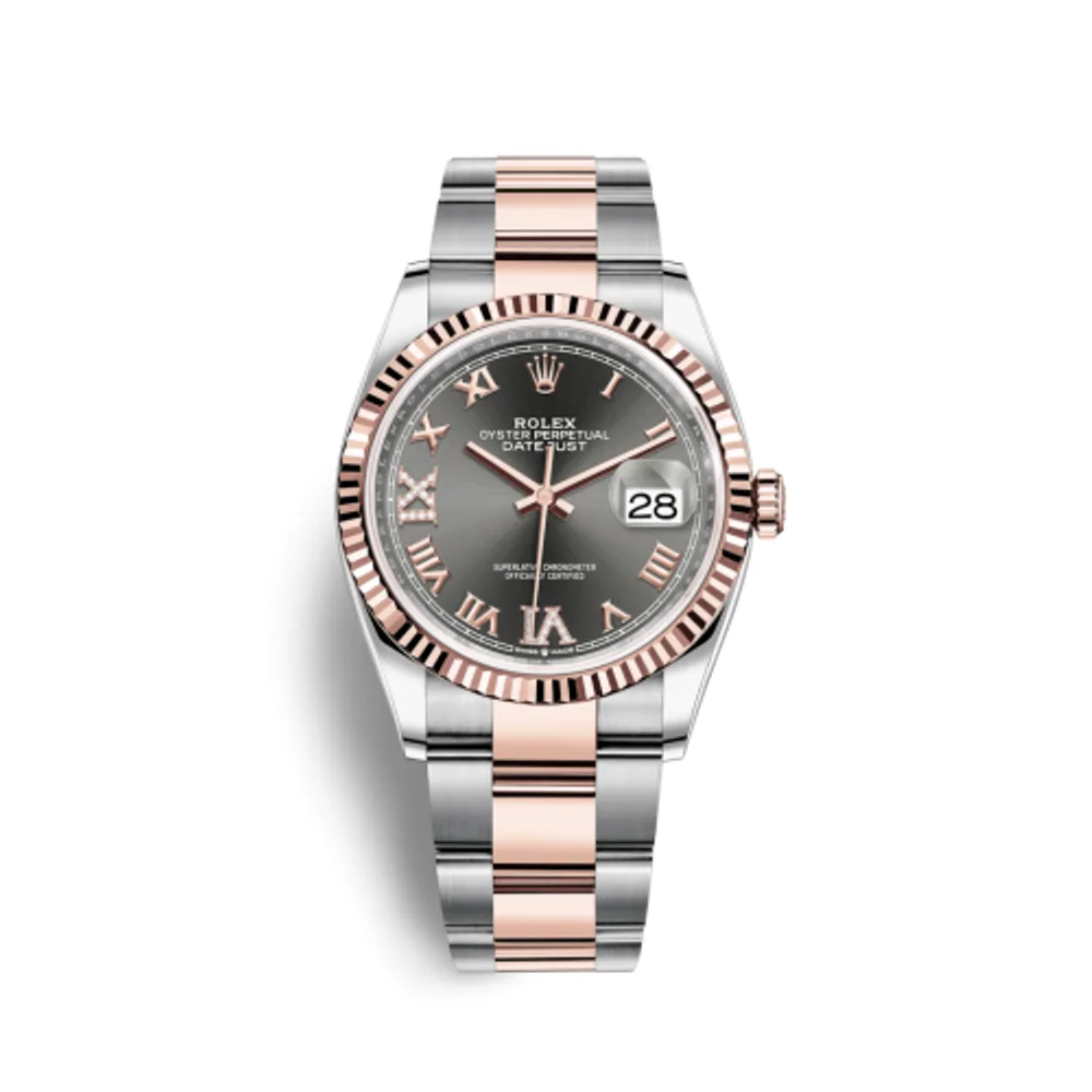 Rolex Datejust 36 Stainless Steel / Everose / Fluted / Slate Roman Diamond / Oyster