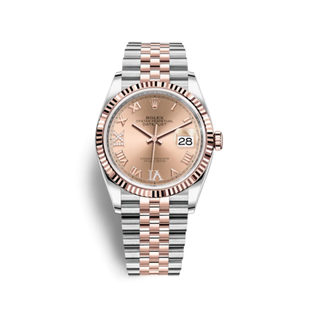 Rolex Datejust 36 Stainless Steel / Everose / Fluted / Rose Roman Diamond / Jubilee