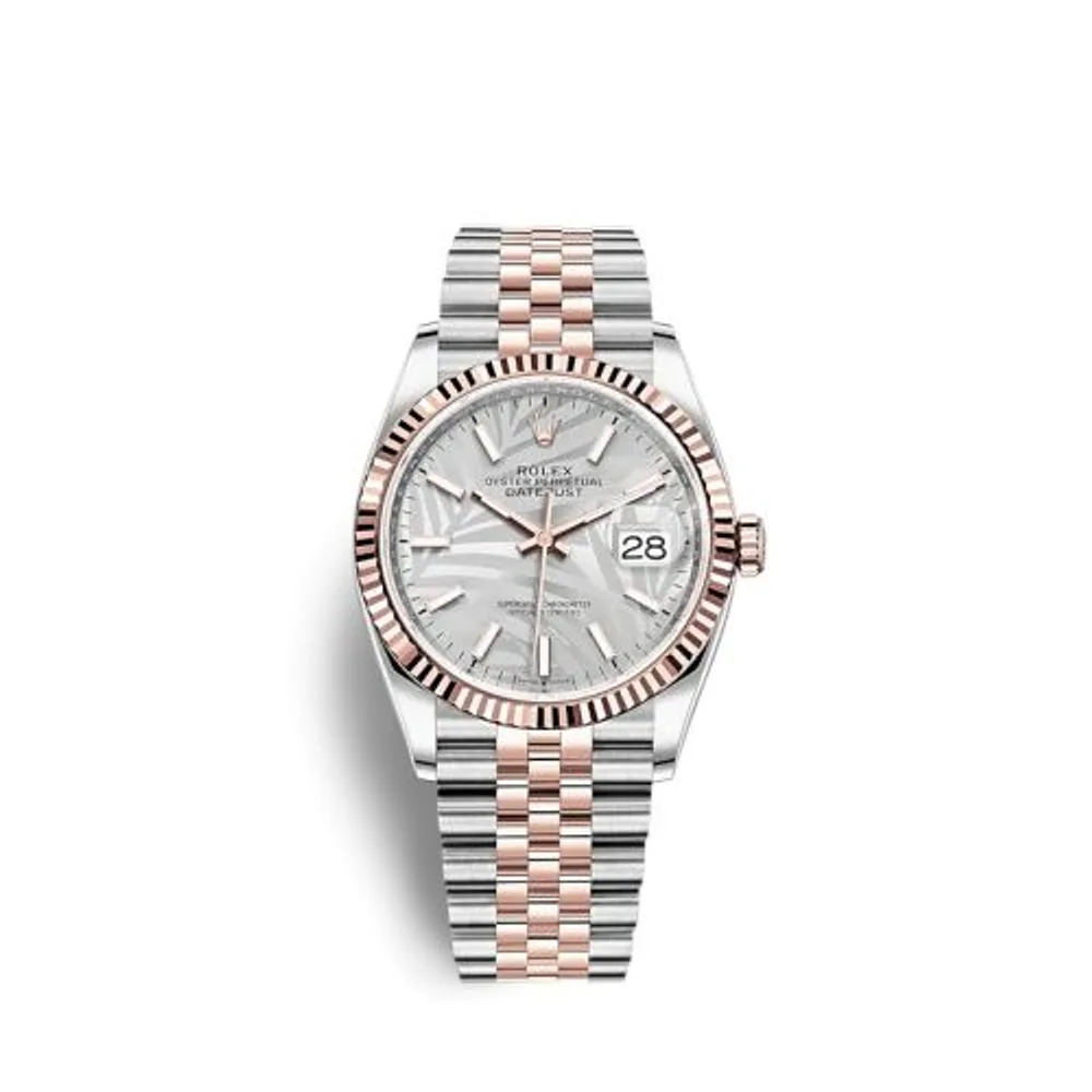 Rolex Datejust 36 Stainless Steel / Everose / Fluted / Silver - Palm / Jubilee