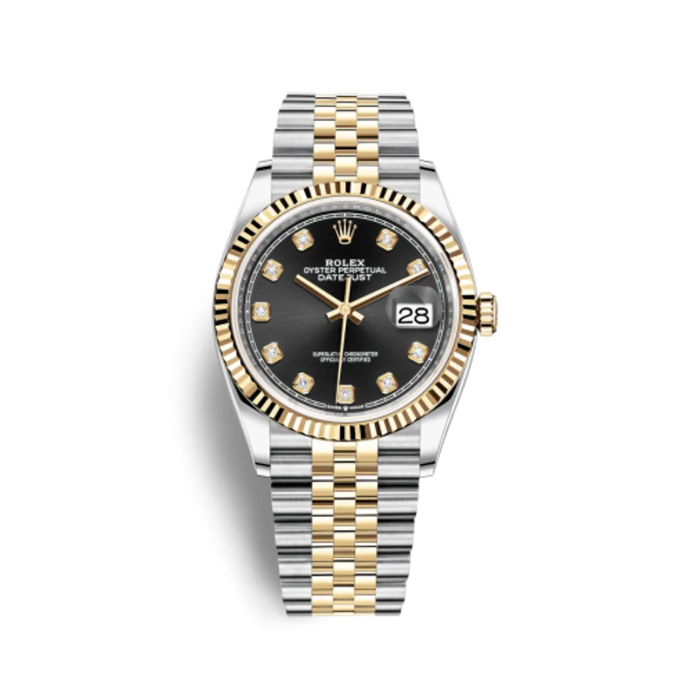 Rolex Datejust 36 Stainless Steel / Yellow Gold / Fluted / Black Diamond / Jubilee