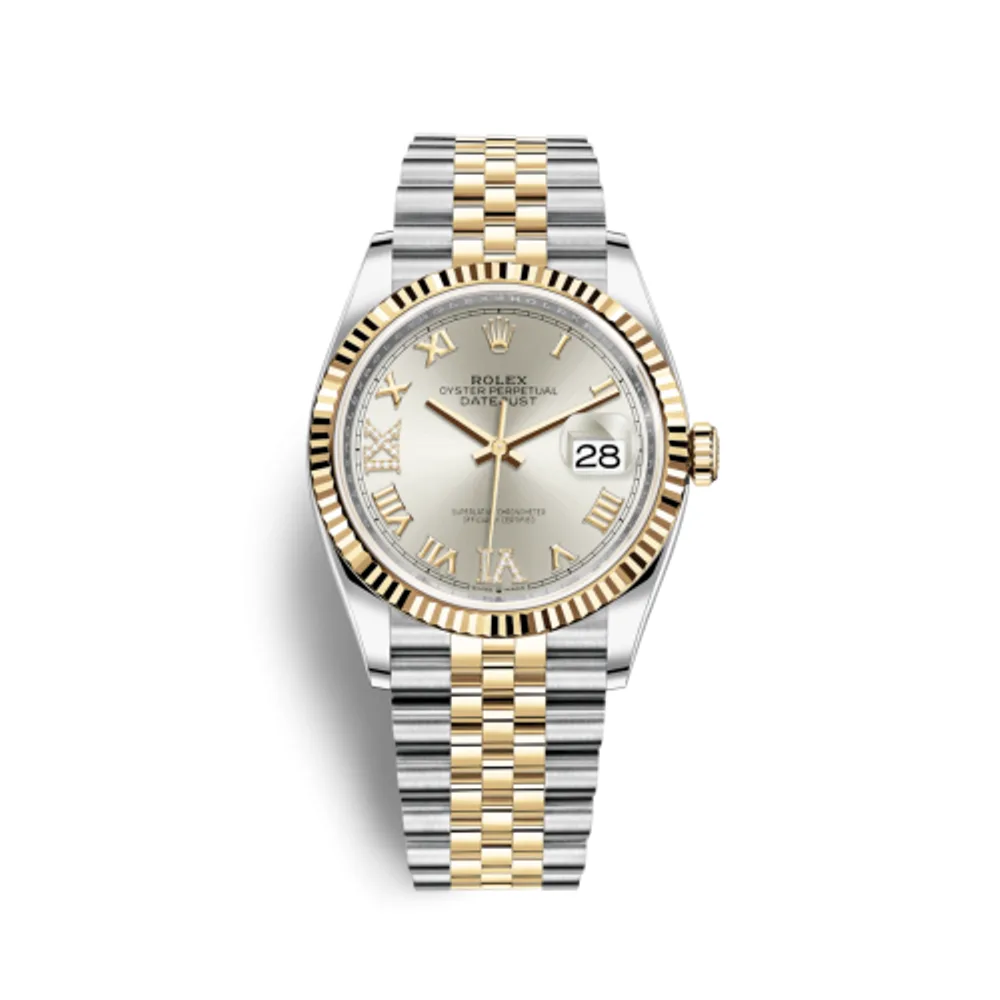 Rolex Datejust 36 Stainless Steel / Yellow Gold / Fluted / Silver Roman Diamond / Jubilee