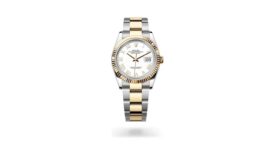 Rolex Datejust 36 Oyster, 36 mm, Oystersteel and yellow gold, Yellow Rolesor, White lacquer dial