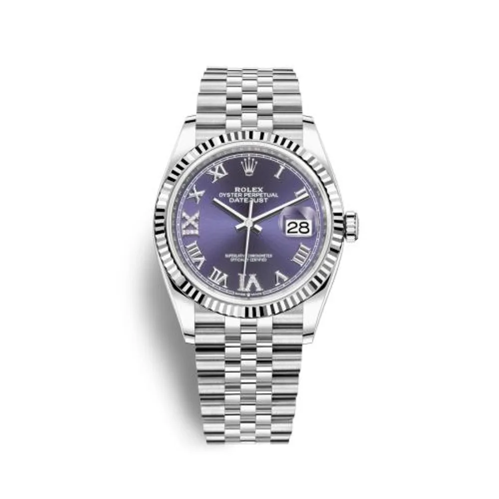 Rolex Datejust 36 Stainless Steel / Fluted / Aubergine Roman-Diamonds / Jubilee