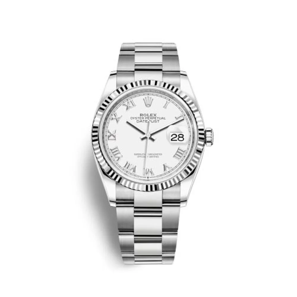 Rolex Datejust 36 Stainless Steel / Fluted / White Roman / Oyster