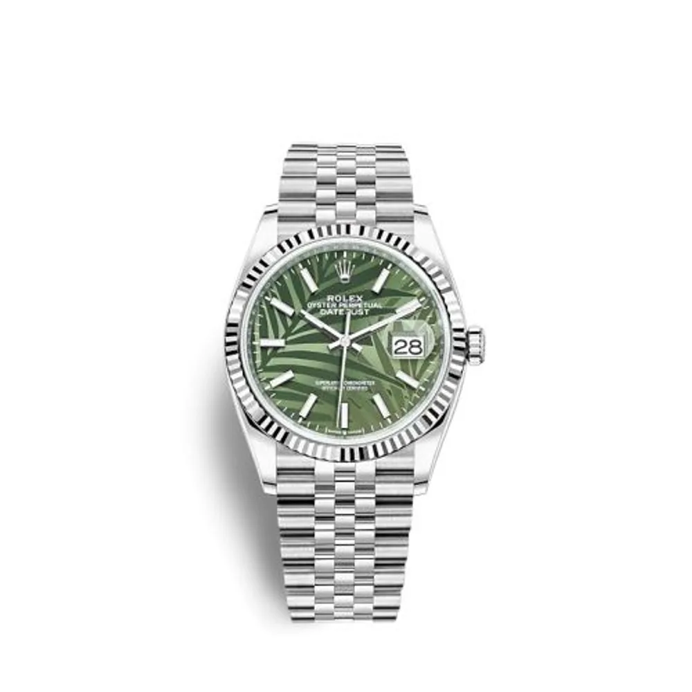 Rolex Datejust 36 Stainless Steel / Fluted / Green - Palm / Jubilee