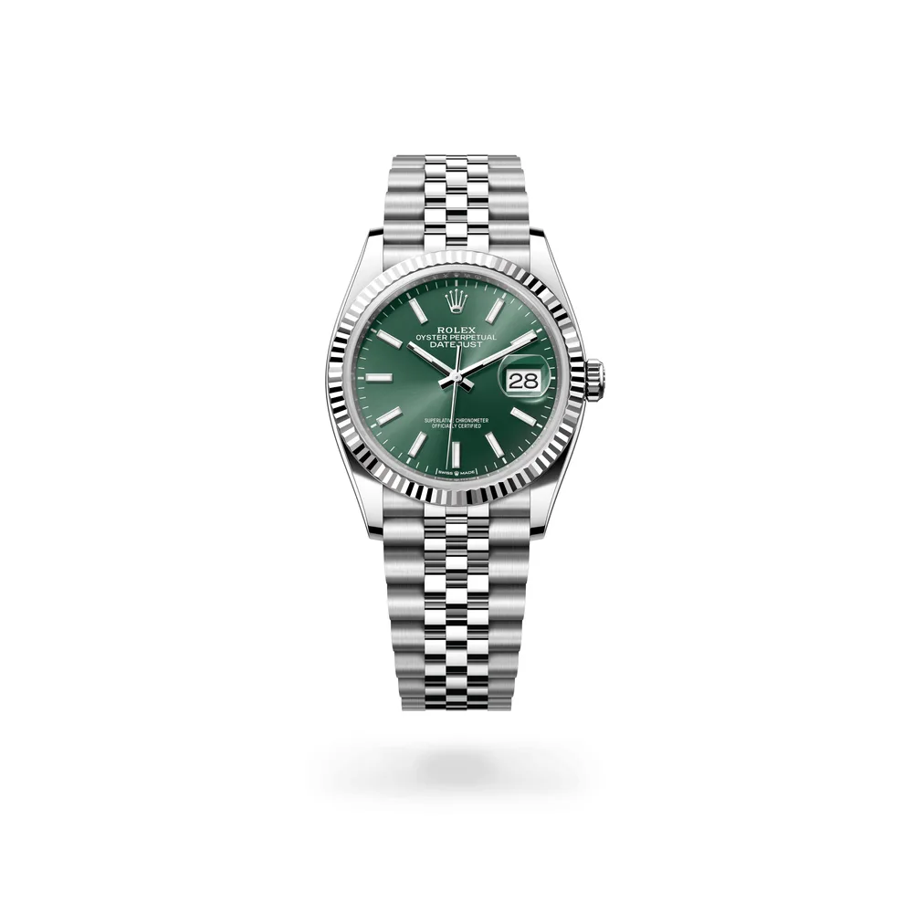 Rolex Datejust 36 Oyster, 36 mm, Oystersteel and white gold, White Rolesor, Mint green dial